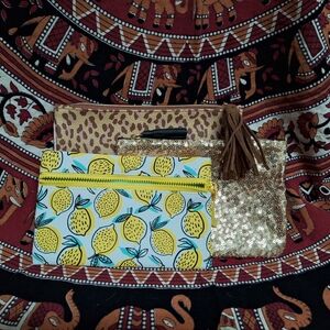Ipsy Gold And Yellow Travel Clutch Cosmetic Makeup Bag